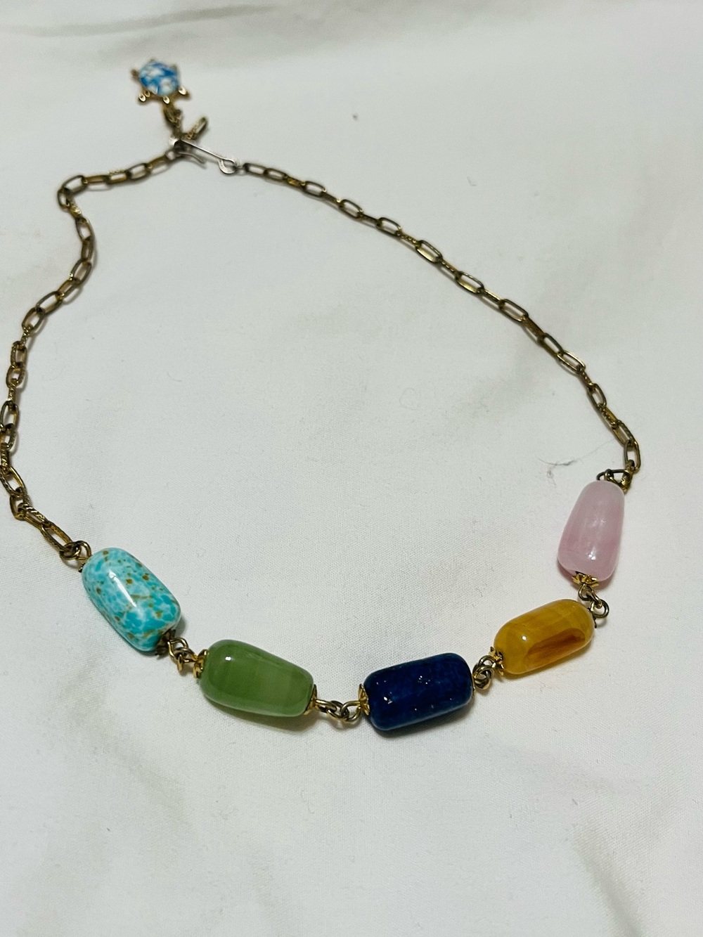 Multicolor Beaded Semi-Precious Stone Necklace - Gold Chain